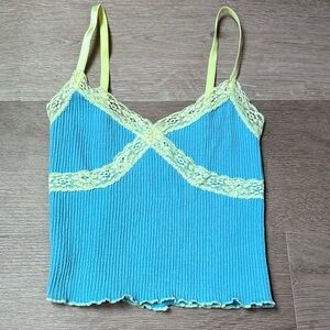BDG Blue and Lime Green Lace Camisole